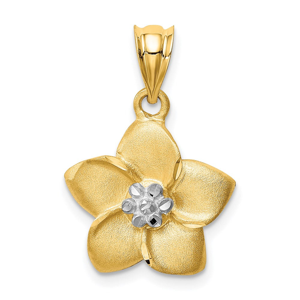 14K Gelbgold & Rhodium satiniert-poliert diamantgeschliffener Blüten-Anhänger