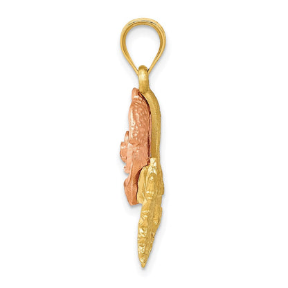 14 Karat Bicolor-Gold massiver satinierter diamantgeschliffener Blumen-Anhänger