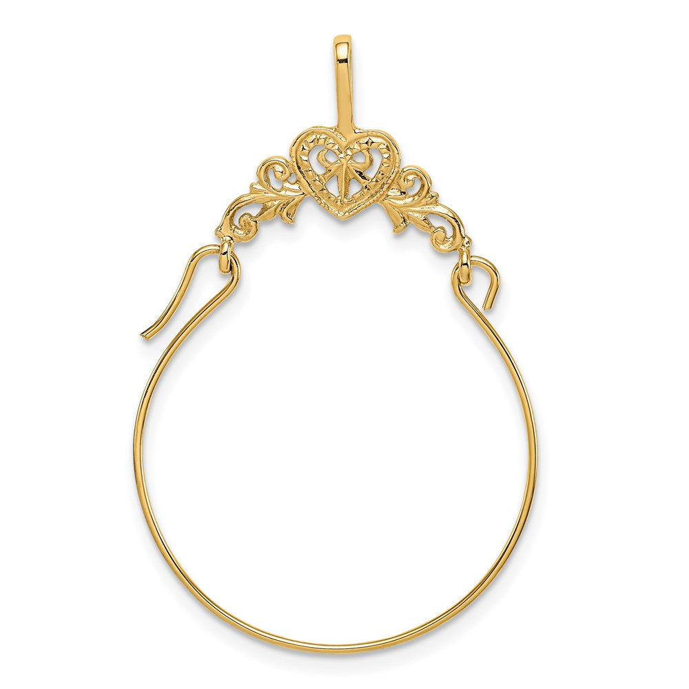 14K Gelbgold Poliert Filigran Herz Charm Halter