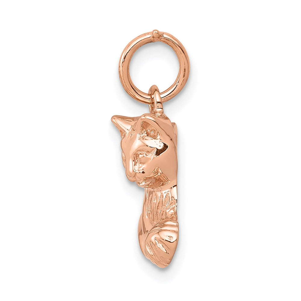 Massiver polierter Katzen-Charm aus 14K Roségold mit offener Rückseite