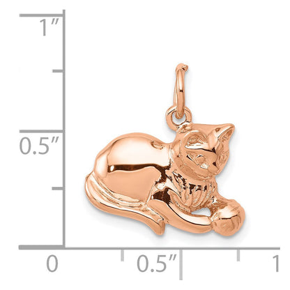 Massiver polierter Katzen-Charm aus 14K Roségold mit offener Rückseite