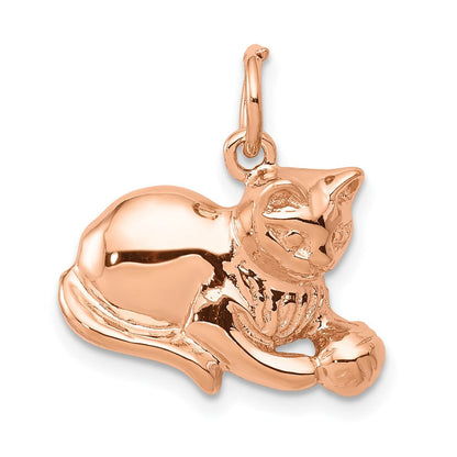 Massiver polierter Katzen-Charm aus 14K Roségold mit offener Rückseite