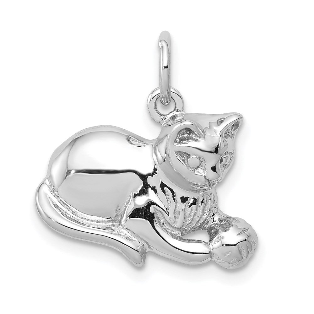 14K Weißgold Polierter Cat-Charm mit Offener Rückseite** Alternative, noch stärker eingedeutschte Variante: **14K Weißgold Polierter Katzen-Charm mit Offener Rückseite