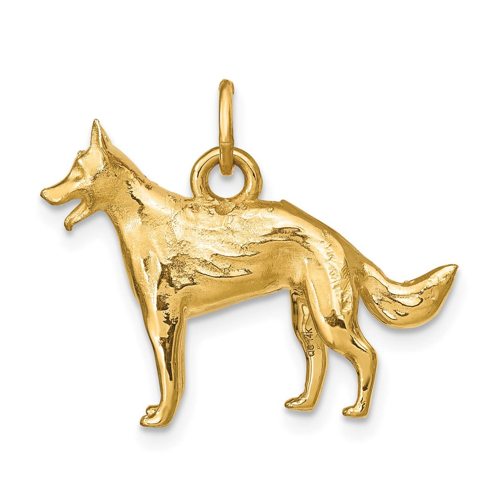 14K Gelbgold Solid Poliert 3-D Deutscher Schäferhund Charm