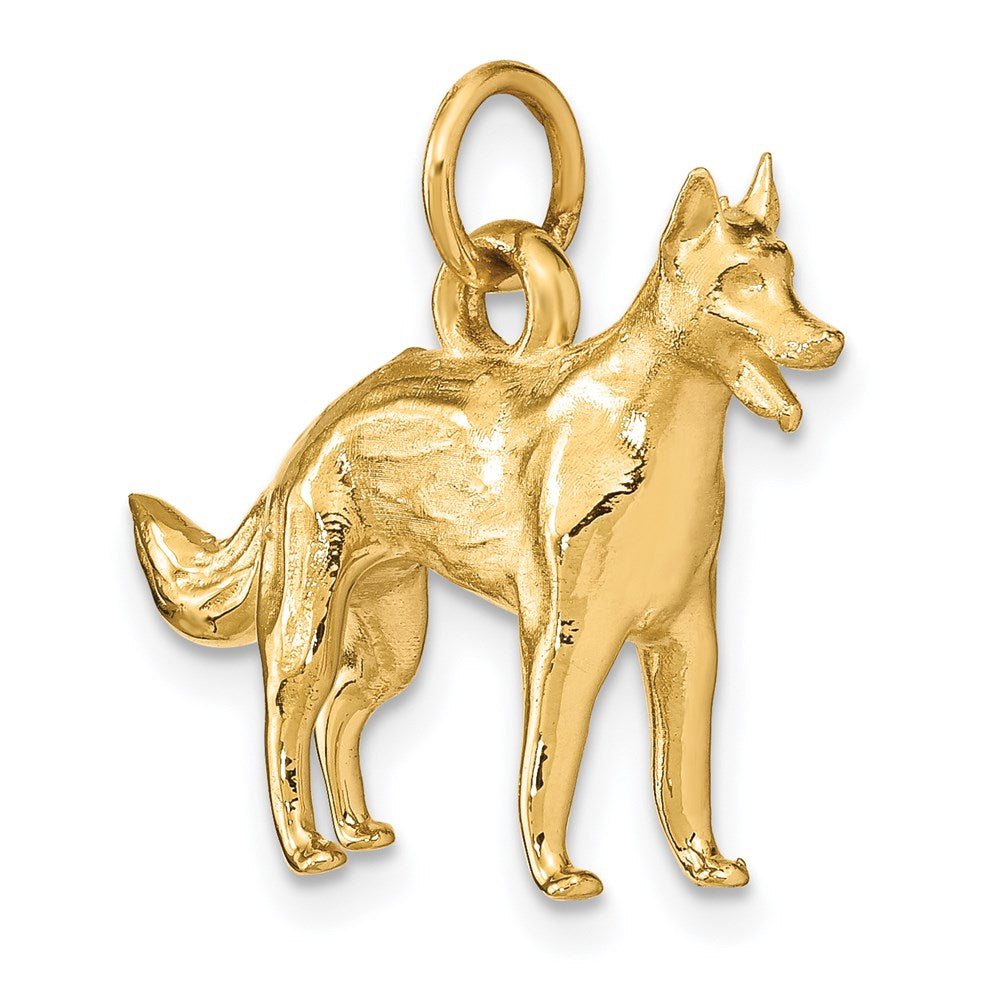 14K Gelbgold Solid Poliert 3-D Deutscher Schäferhund Charm