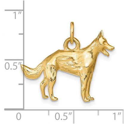 14K Gelbgold Solid Poliert 3-D Deutscher Schäferhund Charm