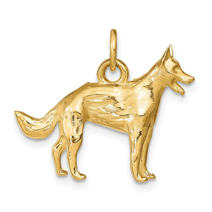 14K Gelbgold Solid Poliert 3-D Deutscher Schäferhund Charm