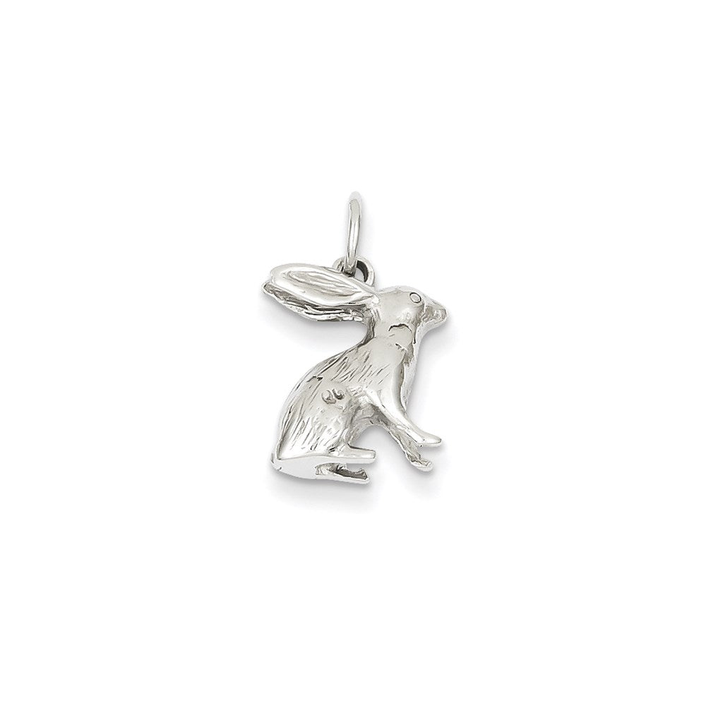 14K Weißgold massiver polierter dreidimensionaler Hase-Charm