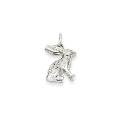 14K Weißgold massiver polierter dreidimensionaler Hase-Charm