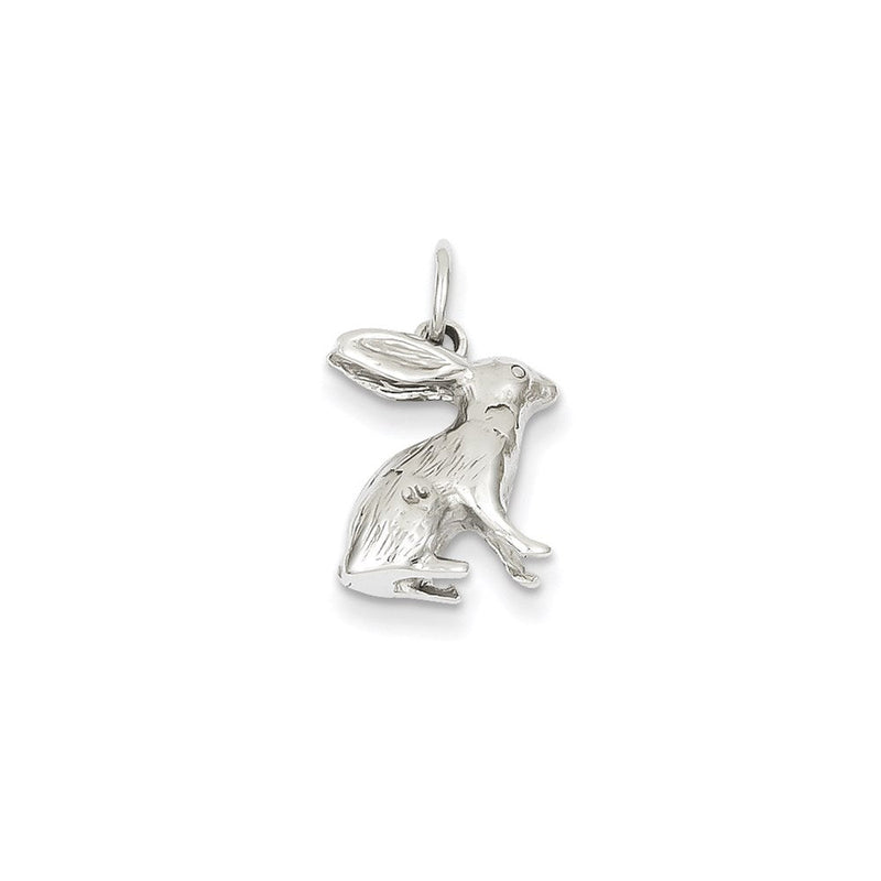 14K Weißgold massiver polierter dreidimensionaler Hase-Charm