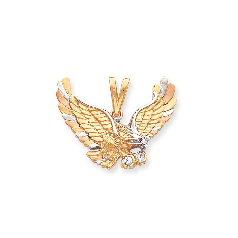 1,5 Zoll Breite, 14K Tricolor-Gold & Rhodium, massiver Adler-Anhänger mit Satinfinish – ohne Stein