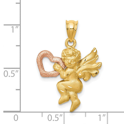 14K Bicolor Gold Satinierter Engel-Charm