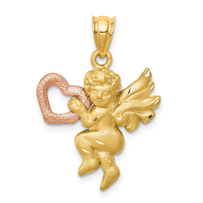 14K Bicolor Gold Satinierter Engel-Charm