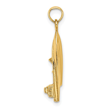 14K Gelbgold Polierter 3-D-Speedboot-Charm