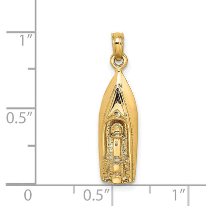 14K Gelbgold Polierter 3-D-Speedboot-Charm