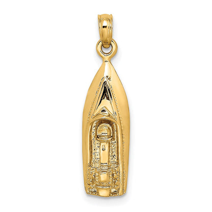 14K Gelbgold Polierter 3-D-Speedboot-Charm