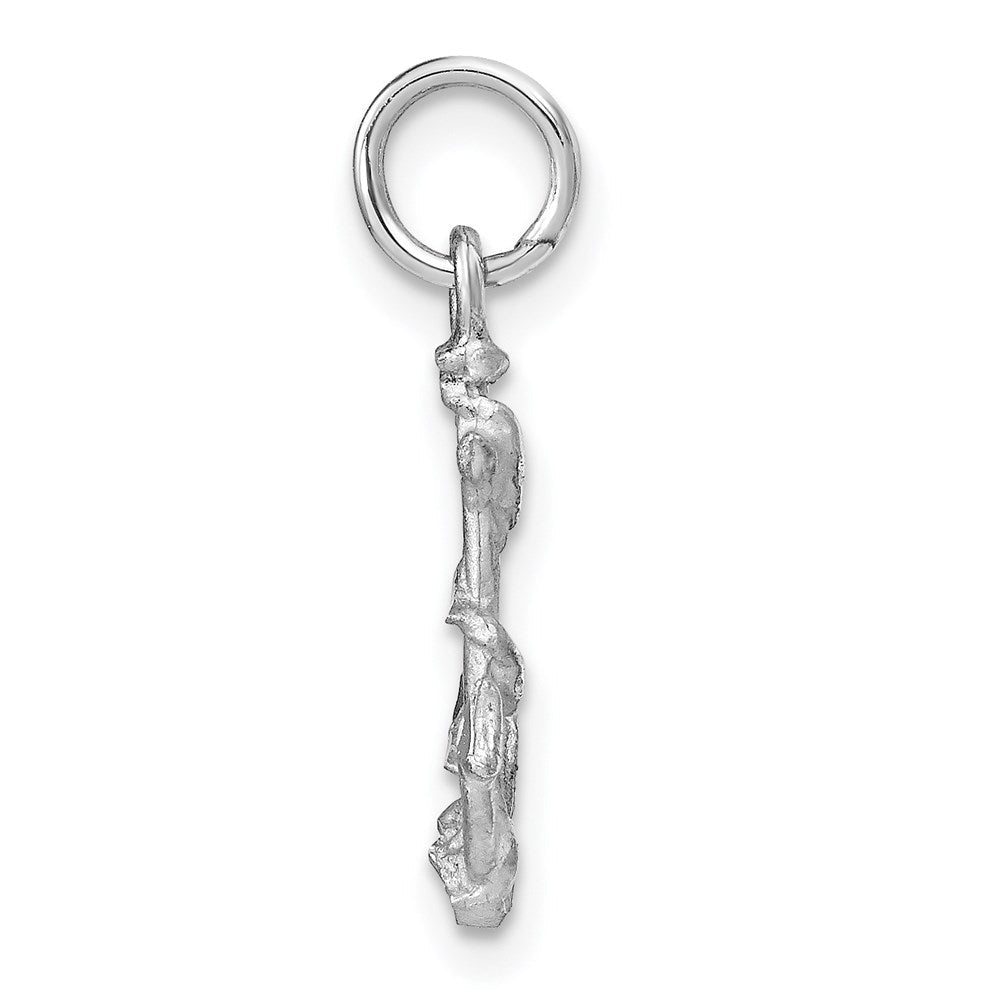 14K Weißgold Massiv Poliert Diamantiert 3-d Anker Charm