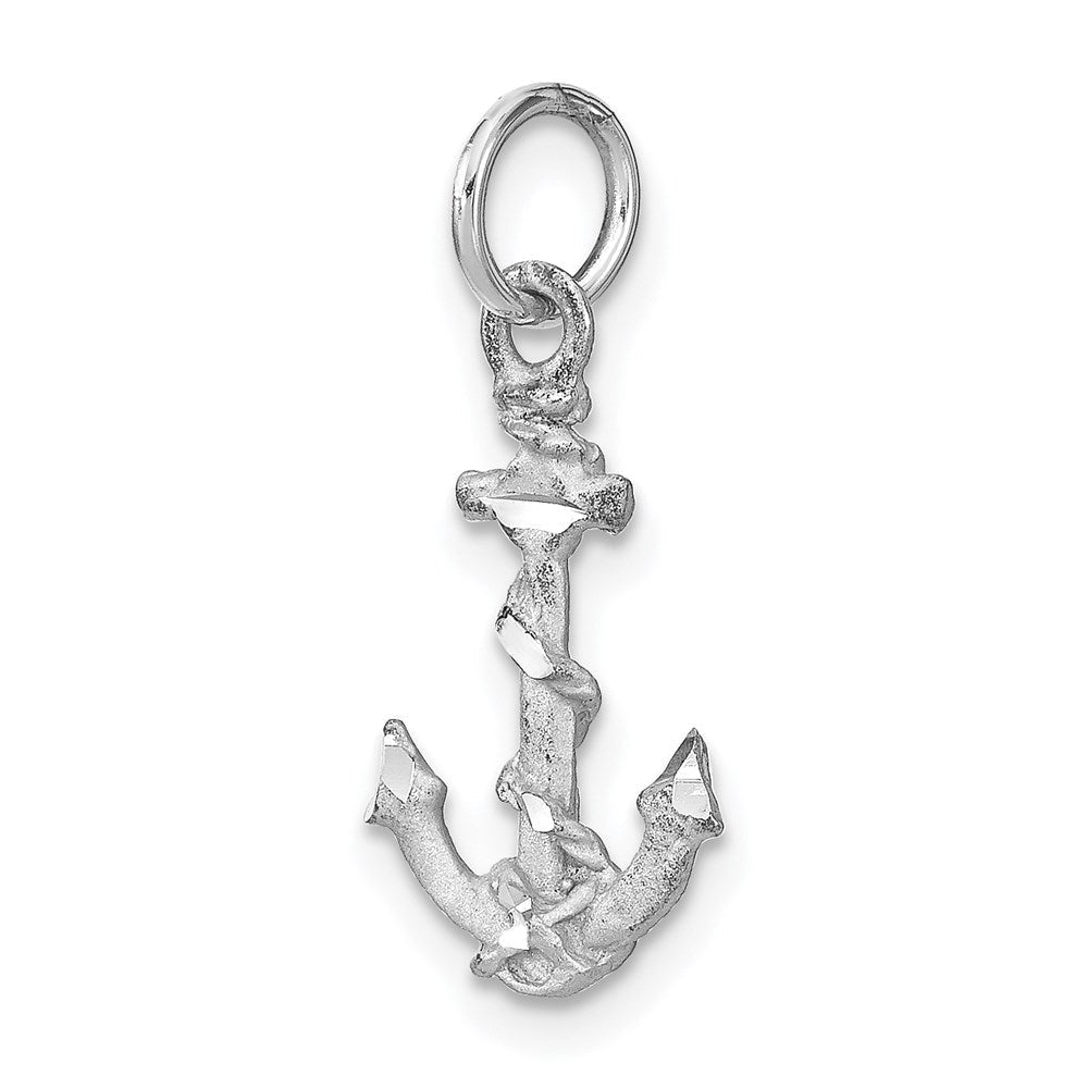 14K Weißgold Massiv Poliert Diamantiert 3-d Anker Charm