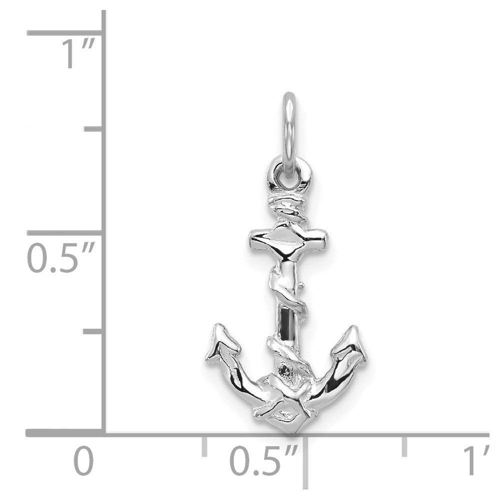 14K Weißgold Massiv Poliert Diamantiert 3-d Anker Charm