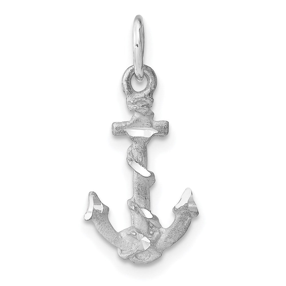 14K Weißgold Massiv Poliert Diamantiert 3-d Anker Charm