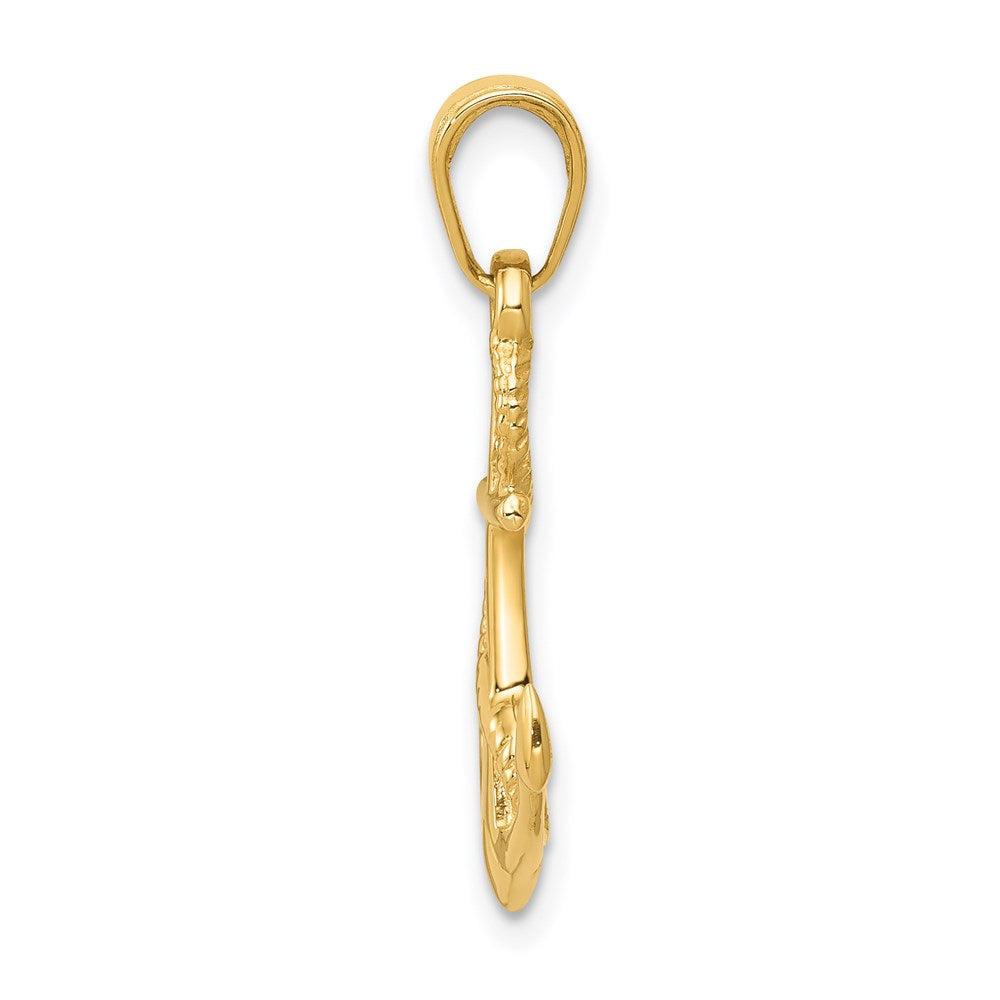 14K Gelbgold Massiv Poliert 3-d Anker Anhänger