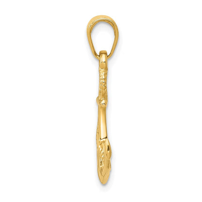 14K Gelbgold Massiv Poliert 3-d Anker Anhänger