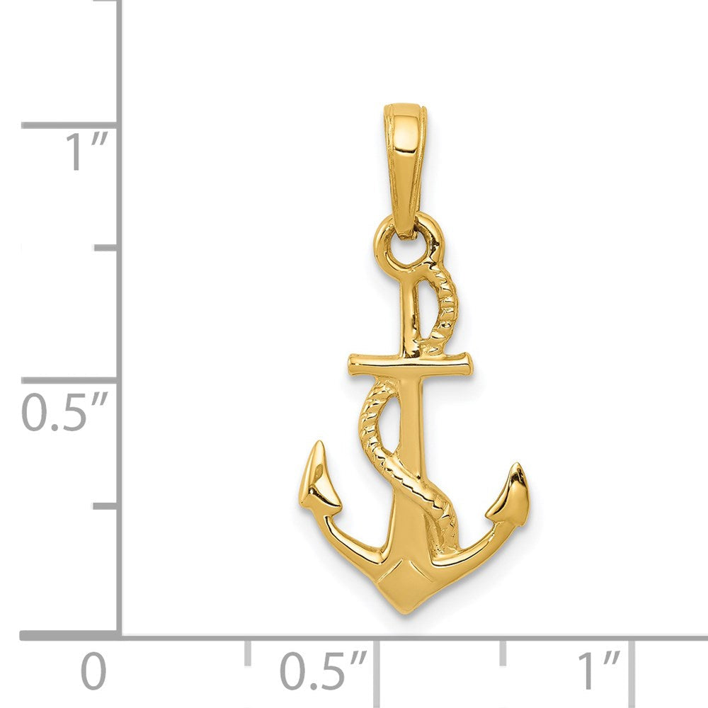 14K Gelbgold Massiv Poliert 3-d Anker Anhänger