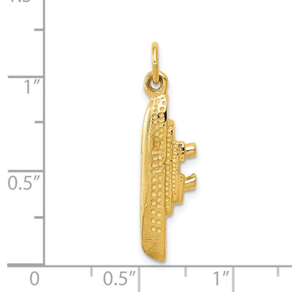 14K Gelbgold massiver polierter 3-D Kreuzfahrtschiff-Charm