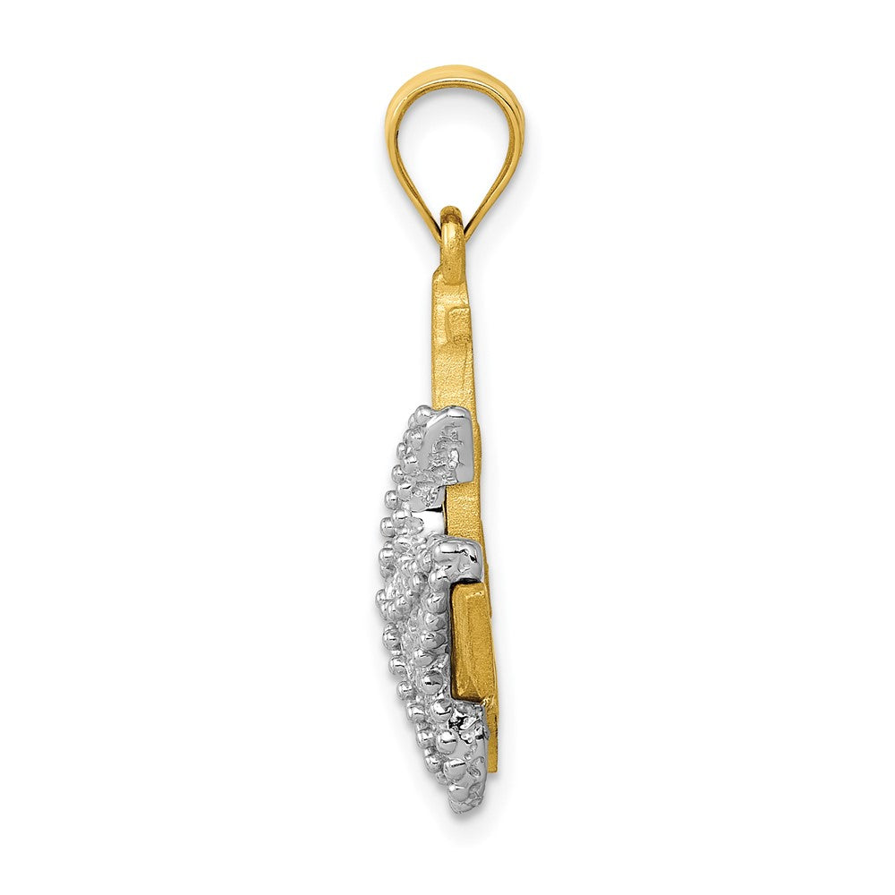 14K Bicolor Gold massiver, polierter, diamantgeschliffener Anker-Anhänger mit Seestern
