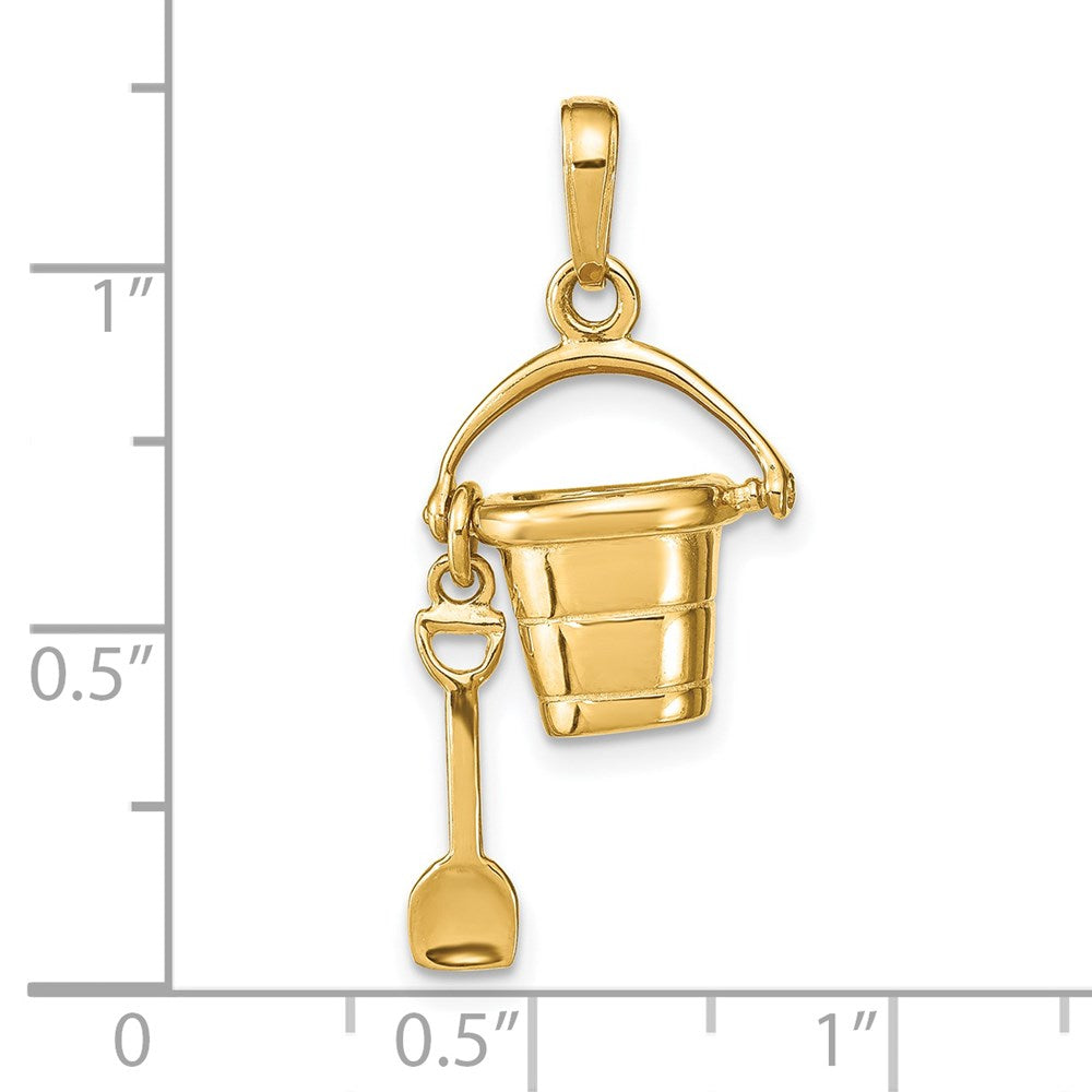 14 Karat Gelbgold Poliert 3-D Beweglicher Eimer-und-Schaufel-Anhänger