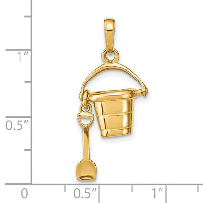 14 Karat Gelbgold Poliert 3-D Beweglicher Eimer-und-Schaufel-Anhänger
