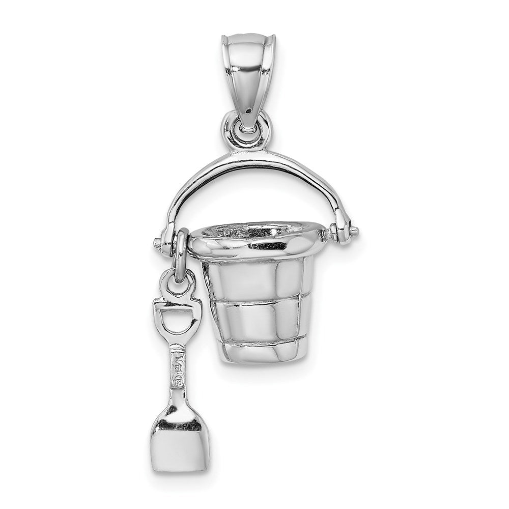 14K Weißgold 3-D Strandeimer-Charm mit beweglicher Schaufel