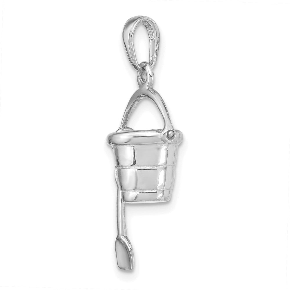 14K Weißgold 3-D Strandeimer-Charm mit beweglicher Schaufel