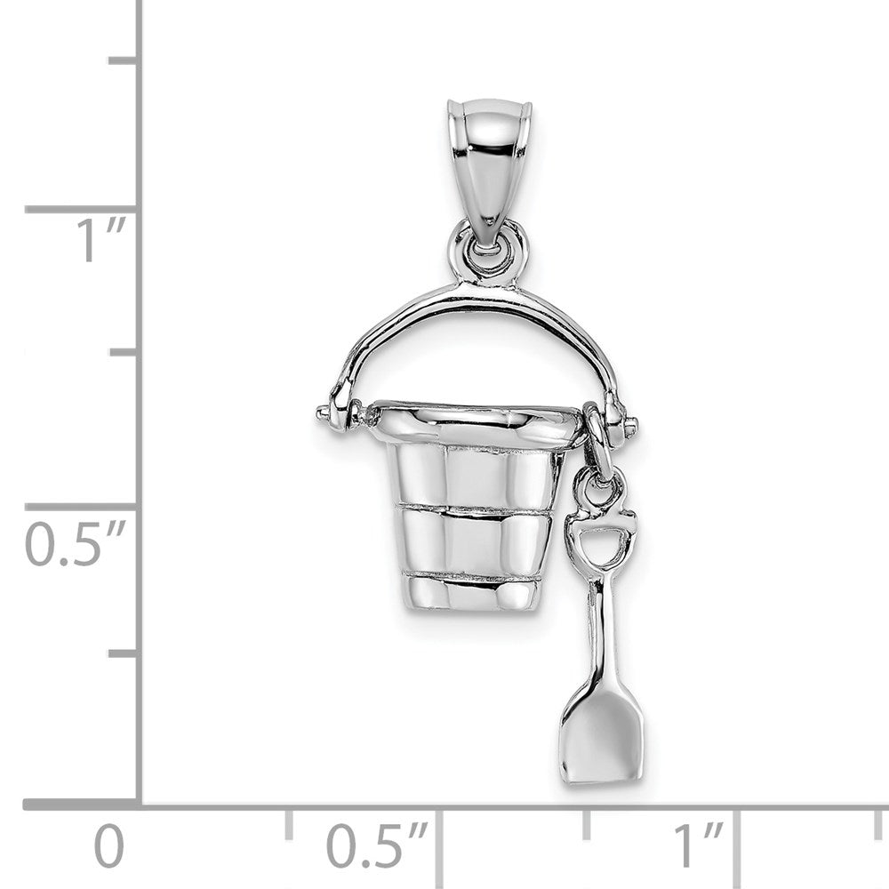 14K Weißgold 3-D Strandeimer-Charm mit beweglicher Schaufel