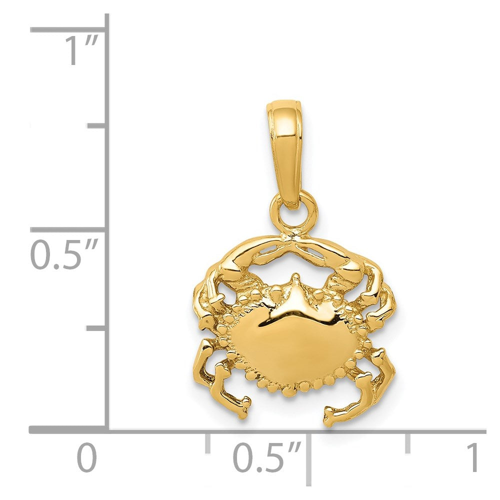 14K Gelbgold Massiv Poliert Offen-backed Krabbe Anhänger