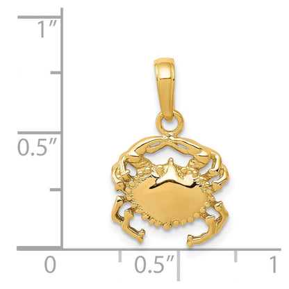 14K Gelbgold Massiv Poliert Offen-backed Krabbe Anhänger