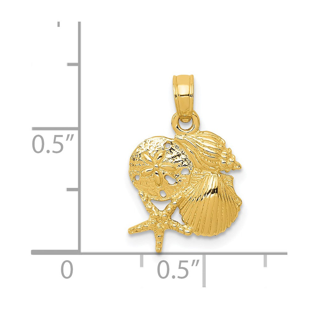 14K Gelbgold Massiv Poliert Mini Muschel Cluster Anhänger