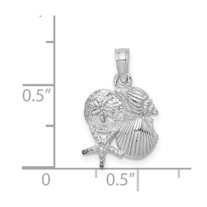 14K Weißgold Poliert Mini Muschel Cluster Anhänger