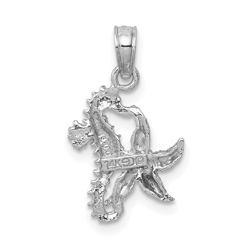 14K Weißgold Massiv Seepferdchen und Seestern Anhänger