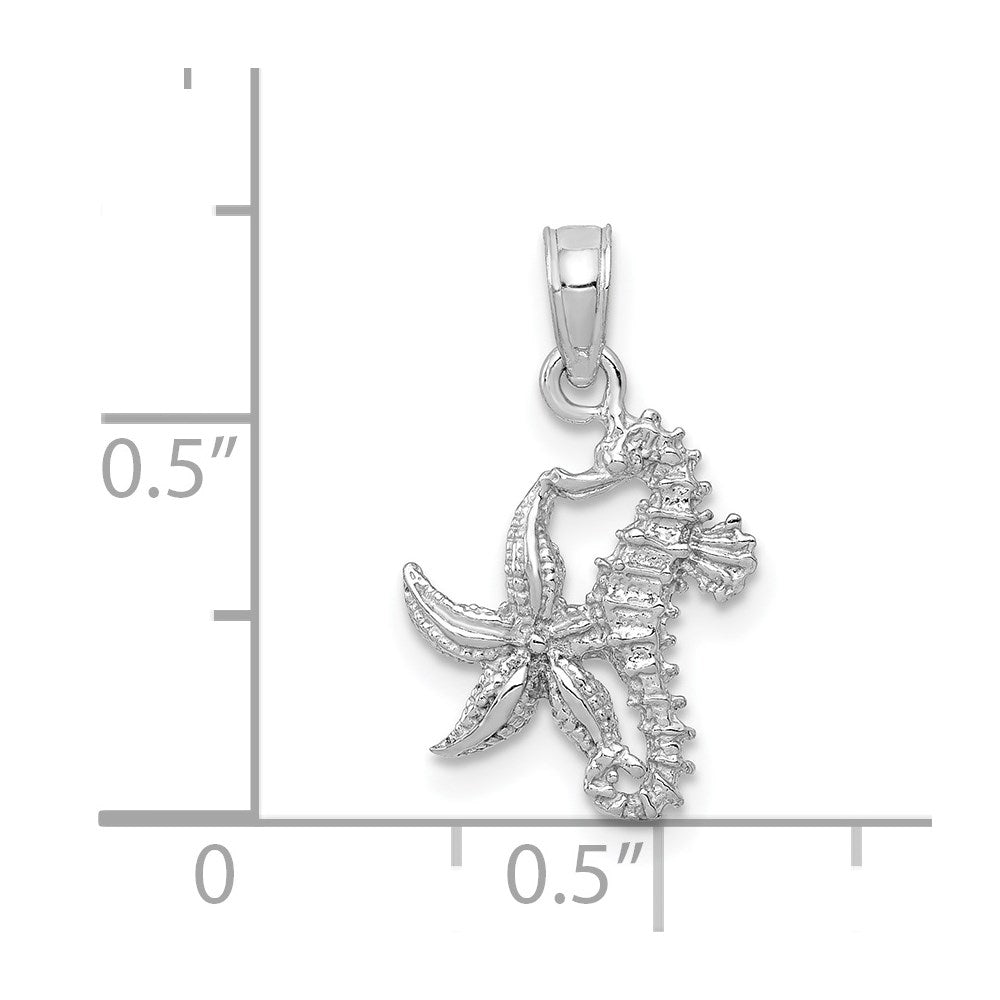 14K Weißgold Massiv Seepferdchen und Seestern Anhänger