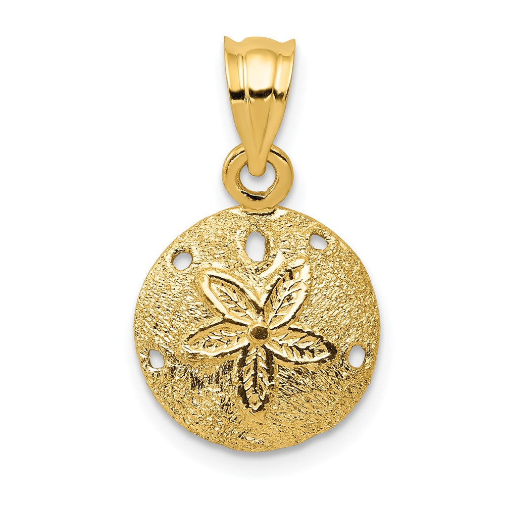 14K Gelbgold Massiv Poliert Lasergraviert-cut Sand Dollar Anhänger