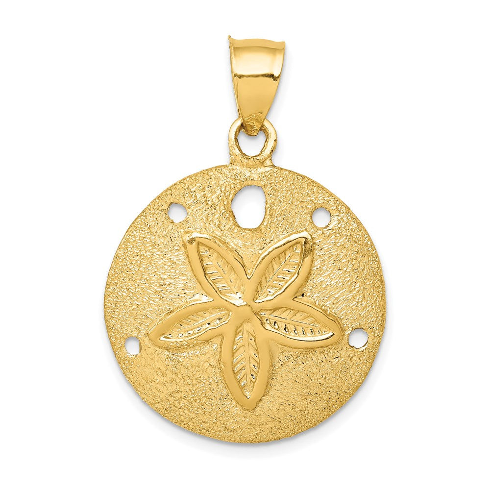 14K Gelbgold Massiver Polierter Lasergeschnittener Sanddollar-Anhänger
