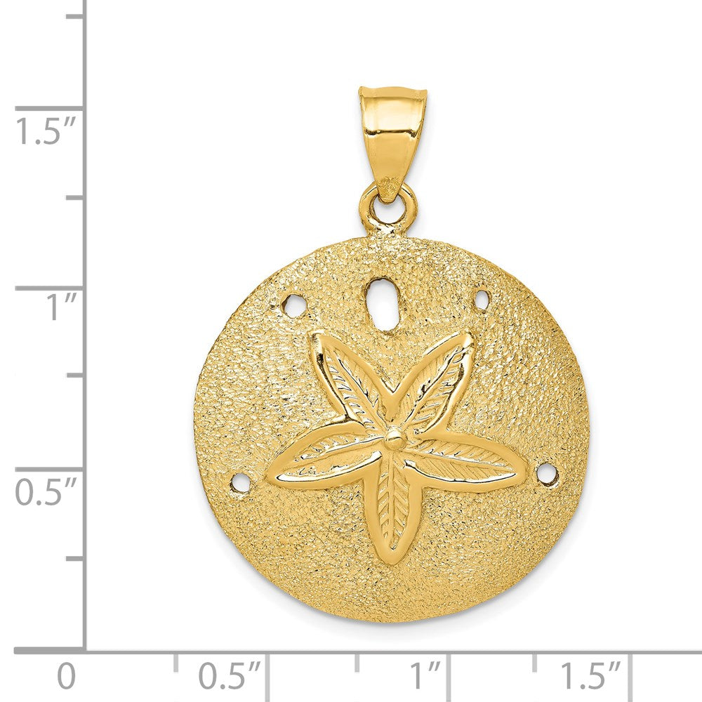 14K Gelbgold Massiver Polierter Lasergeschnittener Sanddollar-Anhänger