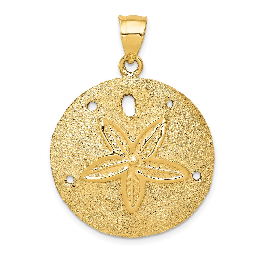 14K Gelbgold Massiver Polierter Lasergeschnittener Sanddollar-Anhänger