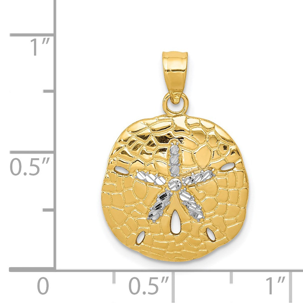 14 Karat Gelb- und Rhodiumgold mit Weißrhodium, poliert, diamantgeschliffener Sanddollar-Anhänger