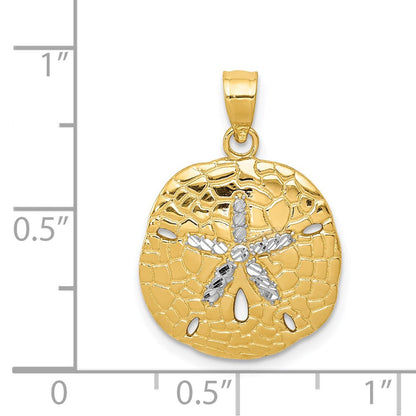 14 Karat Gelb- und Rhodiumgold mit Weißrhodium, poliert, diamantgeschliffener Sanddollar-Anhänger