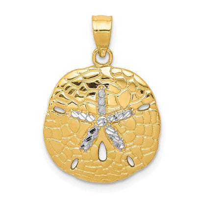 14 Karat Gelb- und Rhodiumgold mit Weißrhodium, poliert, diamantgeschliffener Sanddollar-Anhänger