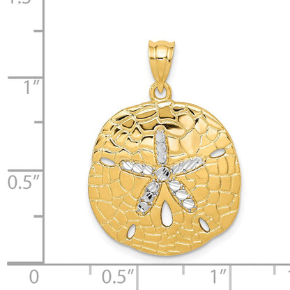 14K Gelb- und Rhodiumgold mit Weißrhodium polierter diamantgeschliffener Seesterndollar-Anhänger