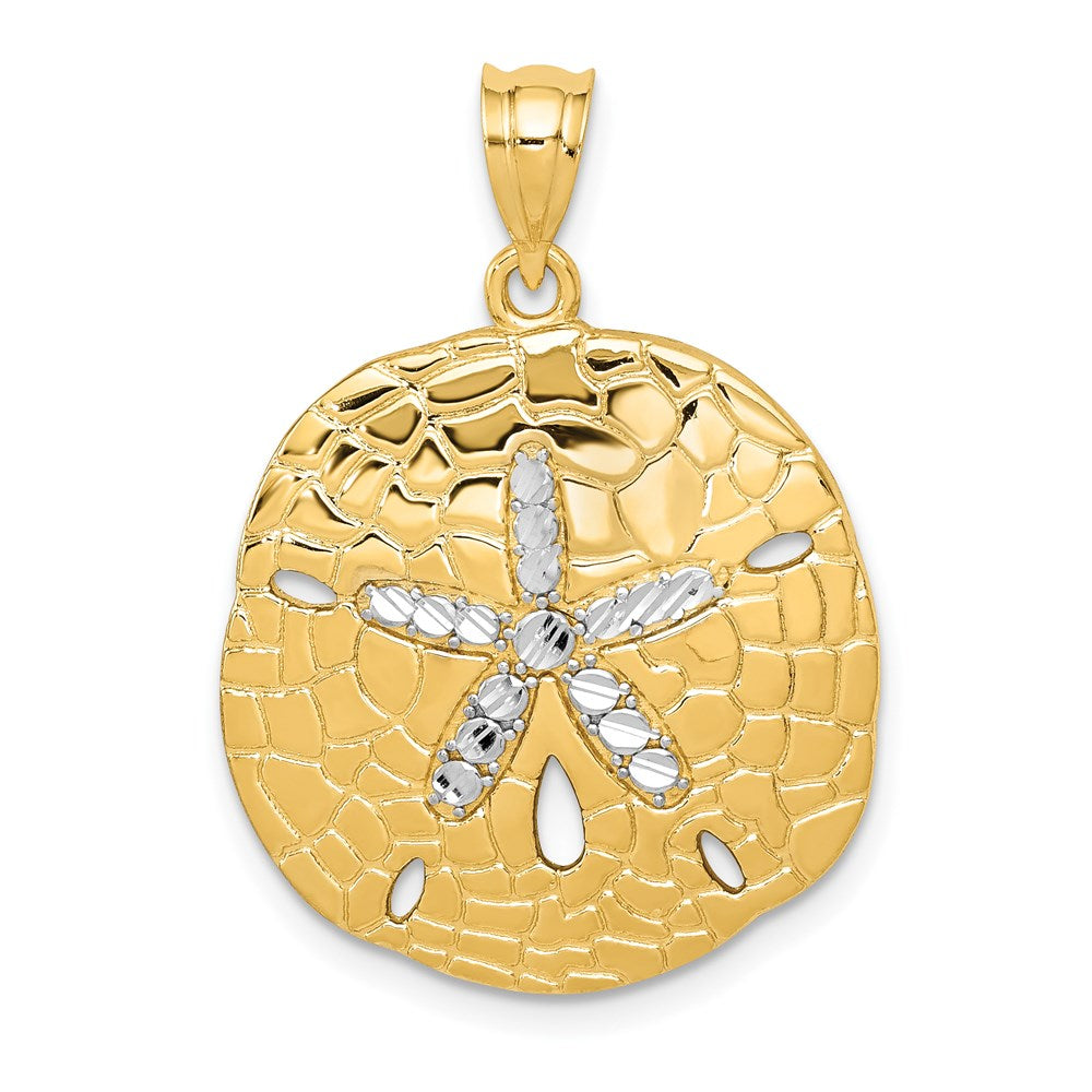 14K Gelb- und Rhodiumgold mit Weißrhodium polierter diamantgeschliffener Seesterndollar-Anhänger