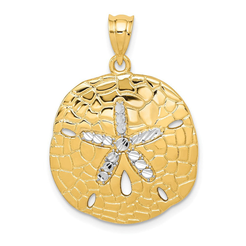 14K Gelb- und Rhodiumgold mit Weißrhodium polierter diamantgeschliffener Seesterndollar-Anhänger